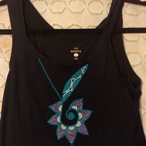 Black Tank Top with Acrylic Beading from Italy